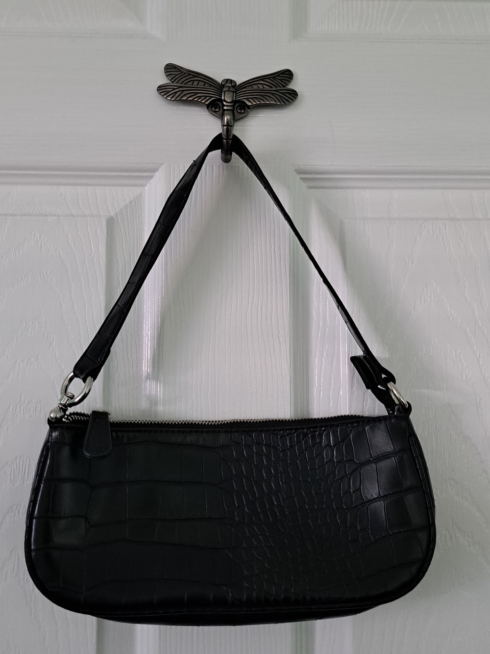 Urban Outfitters Black Croc-Embossed Shoulder Bag